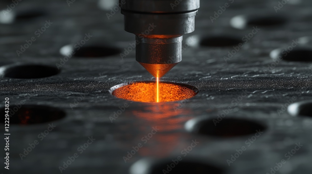 Poster detailed image of laser processing refractory metals with burnt surface and empty space for custom t