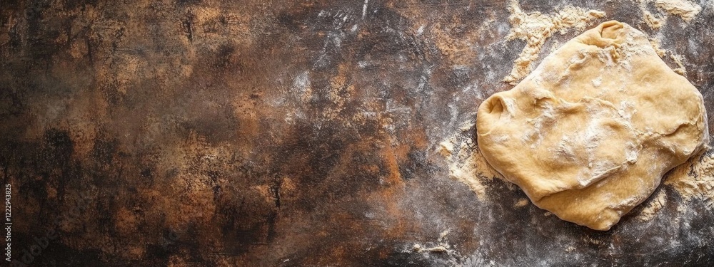 Poster dough on rustic surface with empty space for text perfect for baking and culinary themes in creative