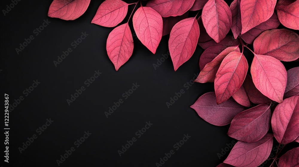 Poster vibrant dark pink foliage on a sleek black background creating an elegant space for text or design e