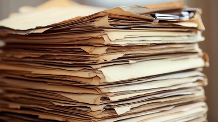 A stack of blank vintage papers layered on an aged background with a sepia tone, offering an old-world charm for creative projects or designs. The rustic textures evoke history and nostalgia.