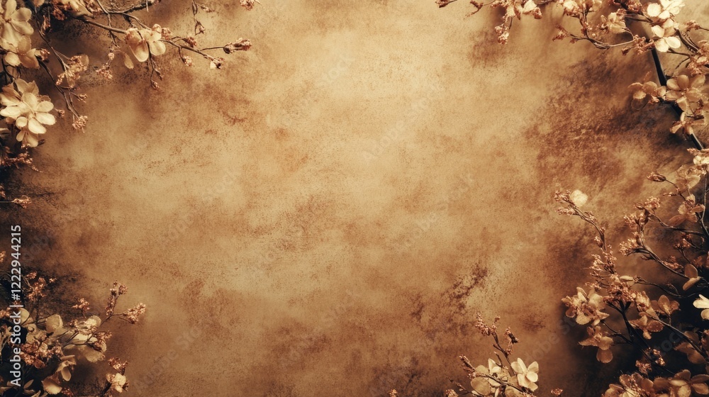 Poster vintage textured background with floral elements creating a serene and elegant space for overlaying 