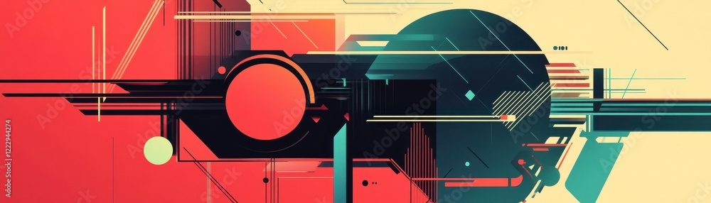 Aufkleber a vibrant abstract composition featuring geometric shapes and bold colors, creating a dynamic and mo