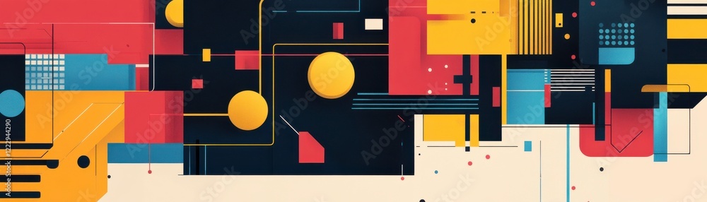 Poster a vibrant abstract design featuring geometric shapes and bold colors, creating a modern and dynamic 