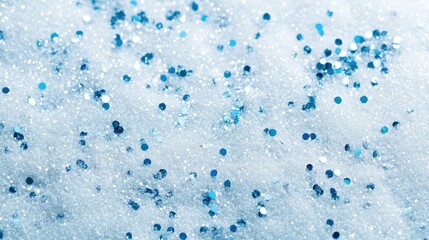 Obraz premium Close up of blue confetti scattered on a snowy textured background with ample empty space for text or branding purposes