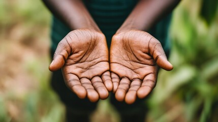 Close-up of hands offering support, symbolizing altruism and acts of generosity to others in need, fostering community spirit