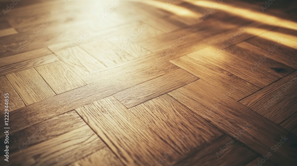 Poster oak raw wood oriental parquet flooring with warm sunlight creating inviting atmosphere and ample spa