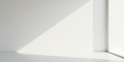 Sunlight Illuminates a Minimalist White Room Corner, Creating a Serene and Empty Space Perfect for Product Placement or Design Inspiration