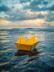 Yellow Paper Boat on Water