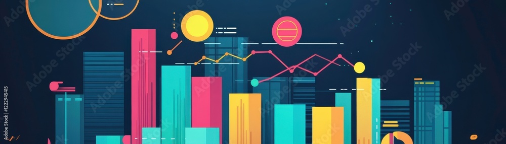 Aufkleber a vibrant, modern infographic displaying various data visualizations including bar charts and line g