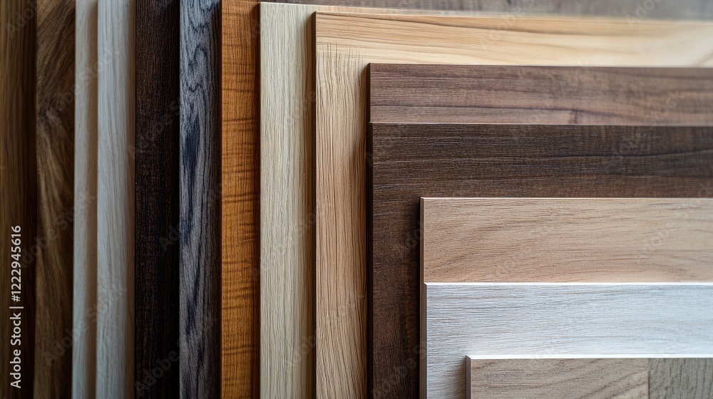Aufkleber variety of stacked wooden panels showing different finishes and textures with blank space for custom
