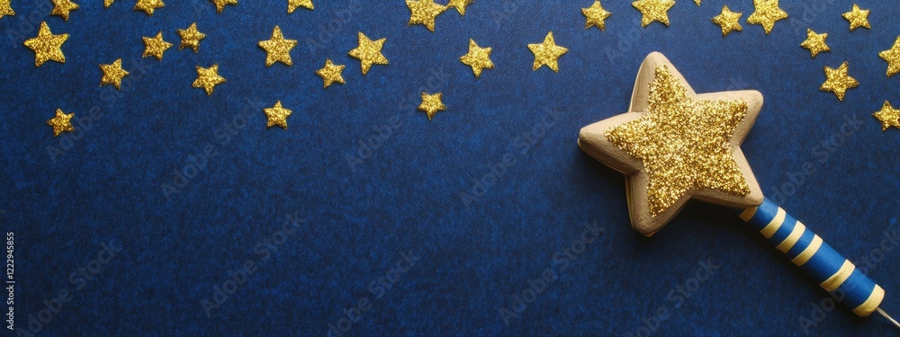 Aufkleber dreidel on blue background with golden stars creating a festive atmosphere and ample empty space for