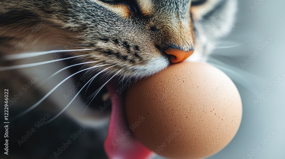 Aufkleber macro shot of an egg balanced on a cat's tongue with blurred background and space for text or creati
