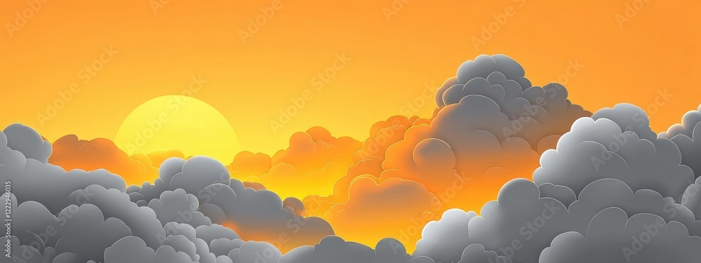 Poster dramatic gray clouds and golden sunset with open space for copy and text in a serene landscape backg