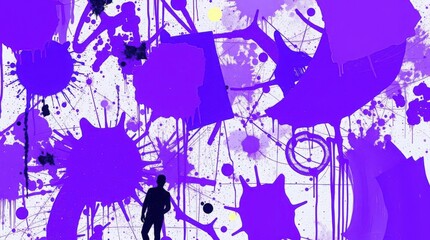 Abstract Purple Art Background with Splashes and Paint Drips