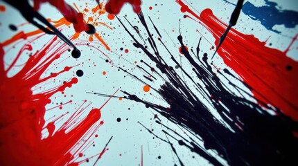 Vibrant Paint Splashes in Abstract Art Composition on Canvas Surface