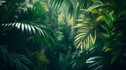 Lush green foliage, vibrant tropical plants creating a rich natural backdrop, perfect for wellness themes or nature-inspired designs.