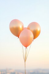 Fototapeta premium Soft pastel balloons float gently against serene sky, evoking jo