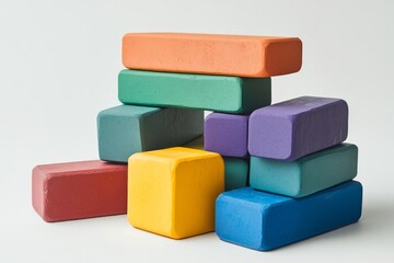 Fototapeta premium Colorful Wooden Building Blocks - A Colorful Stacking Playtime for Kids