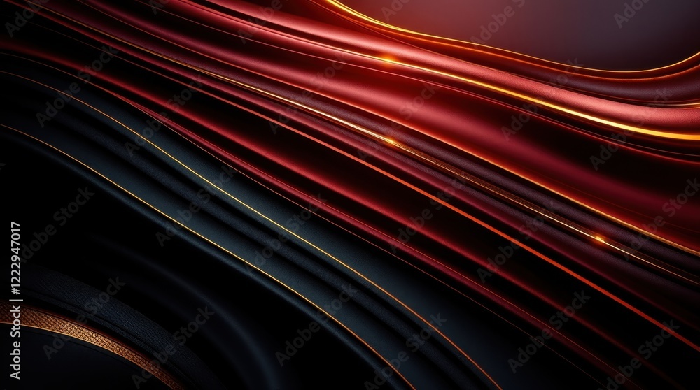Poster flowing abstract lines create a mesmerizing dance of red and black light during a twilight moment