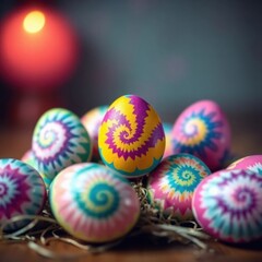 Colorful hand-painted eggs create a vibrant display for spring festivities during the Easter celebration