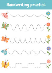 Tracing lines for children with with spring elements worksheet. Handwriting practice for preschool, kindergarten. Toddler busy book pages, learning activities educational games, teacher resources.
