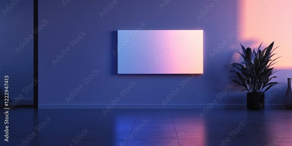 Poster Modern Minimalist Touchscreen Display in Ambient Room with Plant and Empty Space for Custom Text or Branding