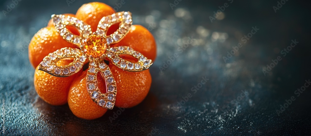 Poster Vibrant tangerines styled with a decorative element on a dark backdrop showcasing freshness and ample space for text or advertising content