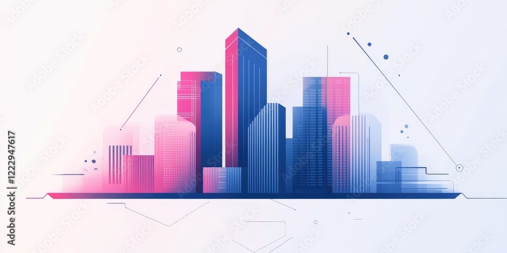 Aufkleber Stylish geometric abstract skyline design featuring modern buildings with ample space for customizable text or branding.