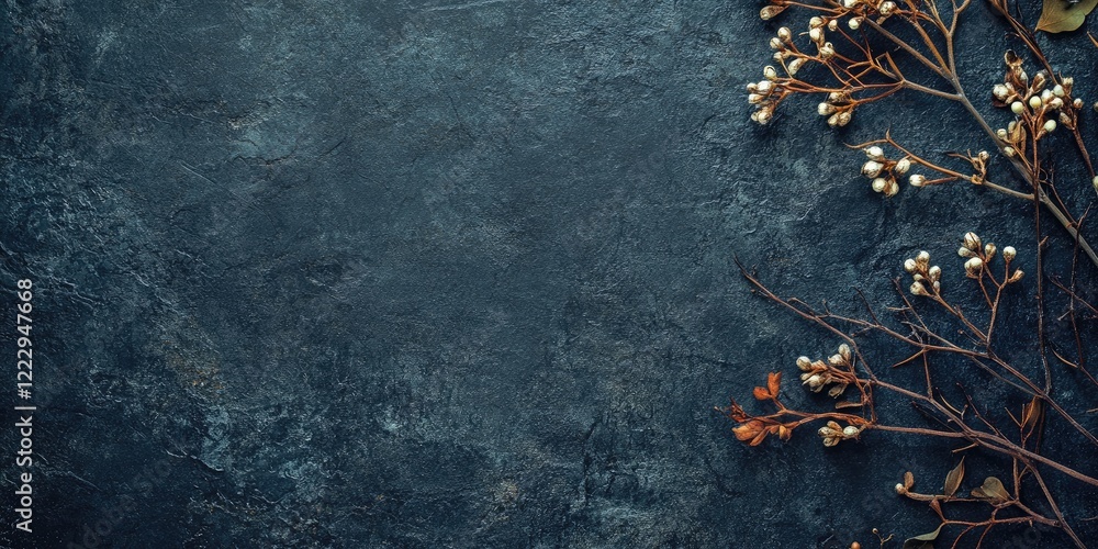 Poster Elegant dark textured background featuring natural elements and ample space for text or graphic overlays. Perfect for creative designs.
