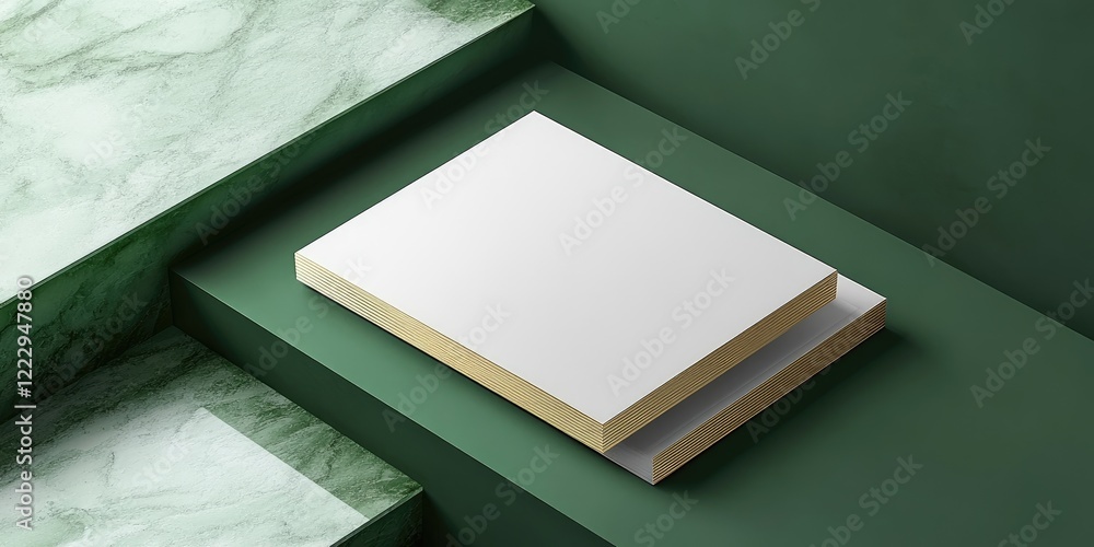 Leinwandbilder Minimalistic business card mockup on green marble surface featuring a clean design with ample space for customization and branding elements