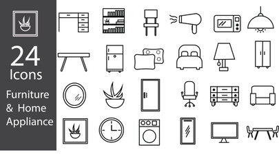Furniture and home appliance editable icons. vector, Illustration.