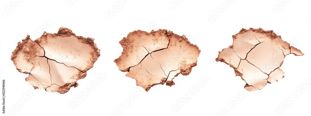 Poster dried cracked earth textures isolated on white background for creative design and copy space usage