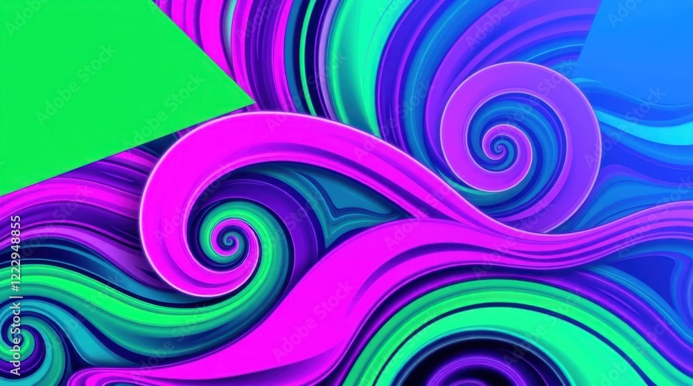 Poster colorful swirls and dynamic shapes create a mesmerizing visual experience in vibrant hues
