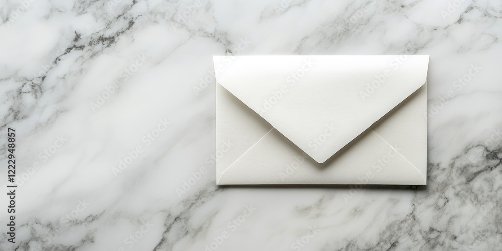Poster Elegant white envelope on sleek marble surface with smoky atmosphere and ample copy space for personalized text or messages