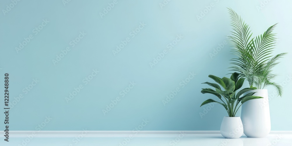 Poster Minimalist 404 Error Page Design Featuring Plant Decor with Empty Copy Space on Light Blue Background