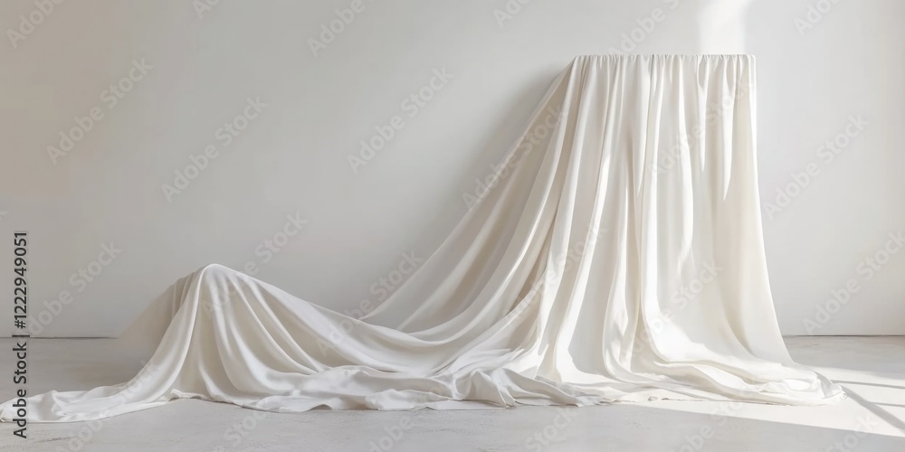 Aufkleber Elegant White Drapery on Plain Surface Showcasing Rich Texture and Visual Depth with Ample Copy Space for Text or Design Elements