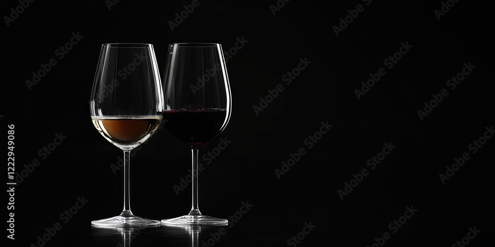 Aufkleber Elegant red and white wine glasses on a dark background ideal for wine tasting events with space for branding or text placement.