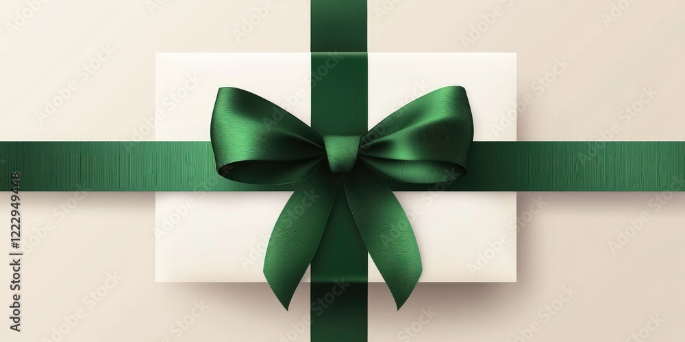 Poster Elegant gift box adorned with a green ribbon and label offering ample space for personalization and text messages for special occasions