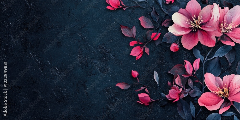 Leinwandbilder Elegant floral arrangement with dark background and ample copy space for text or message display in a sophisticated design setting