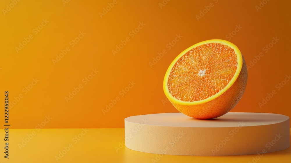 Aufkleber fresh orange half showcasing vibrant texture and color on a clean backdrop ideal for product adverti