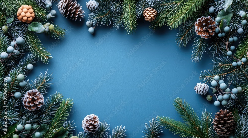 Poster blank notebook mockup surrounded by festive floral arrangements and greenery creating a seasonal fla