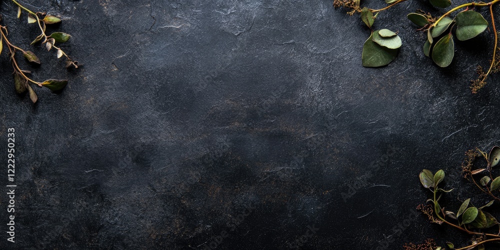 Poster Elegant dark textured background with natural elements and empty space for text perfect for designs and presentations
