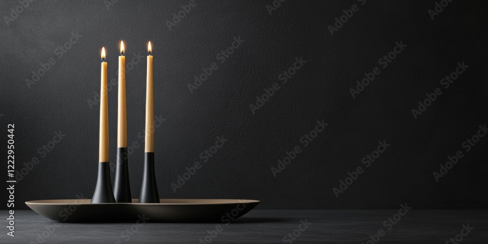 Aufkleber Elegant arrangement of three tapered candles on a dark surface with ample copy space for text and design elements in the background