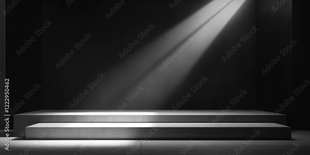 Poster minimalist stage design with dramatic lighting and concrete textures perfect for presentations or pe