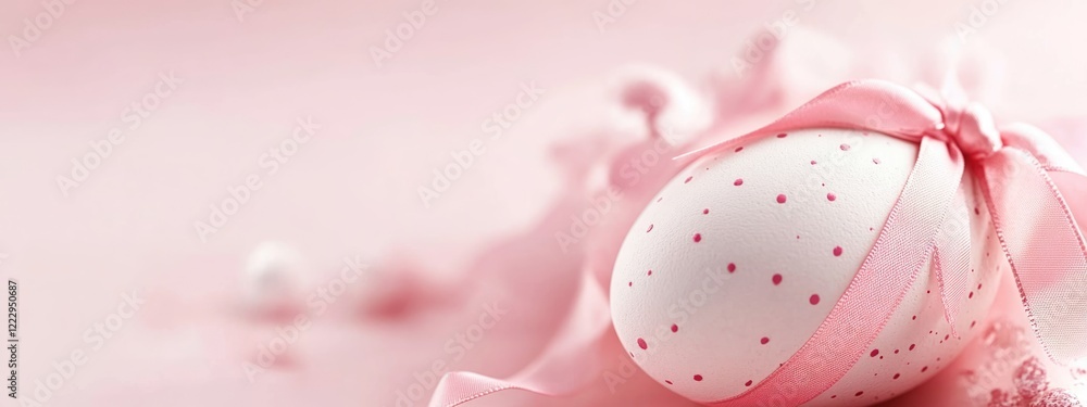 Poster Easter Egg with Pink Ribbon on Soft Pink Background Empty Space for Text Decor Easter Theme Spring Celebration Holiday Design