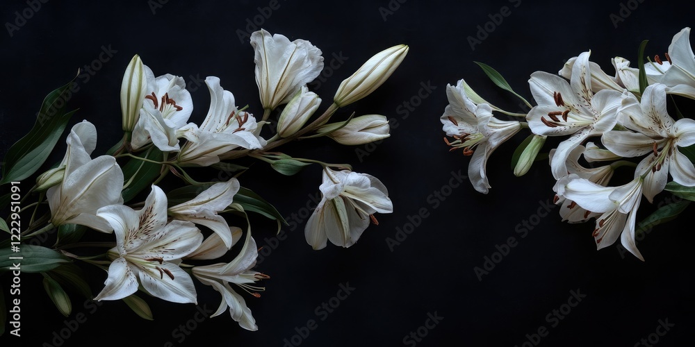 Aufkleber elegant white lilies arranged artistically against a dark background with ample space for text or ca