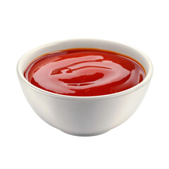 A white bowl filled with rich, red ketchup, showcasing its smooth texture and glossy sheen.