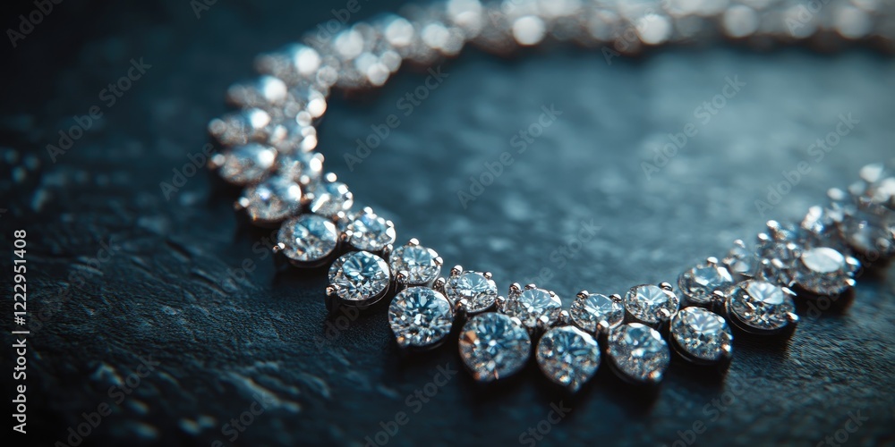 Poster Elegant diamond necklace on dark textured surface with ample space for luxury product text or branding placement