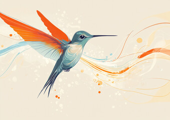 Obraz premium Illustration of a hummingbird with swirling background