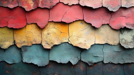 Obraz premium A background of layered paint in multiple colors, revealing each layer through cracks.